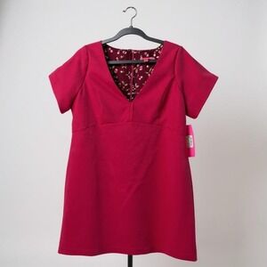 Pink V-Neck Short‎ Sleeve Above Knee Casual Party Career Dress